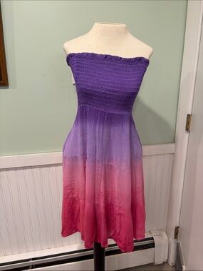 Soaked Strapless Ombre Purple to Pink Sundress size M
